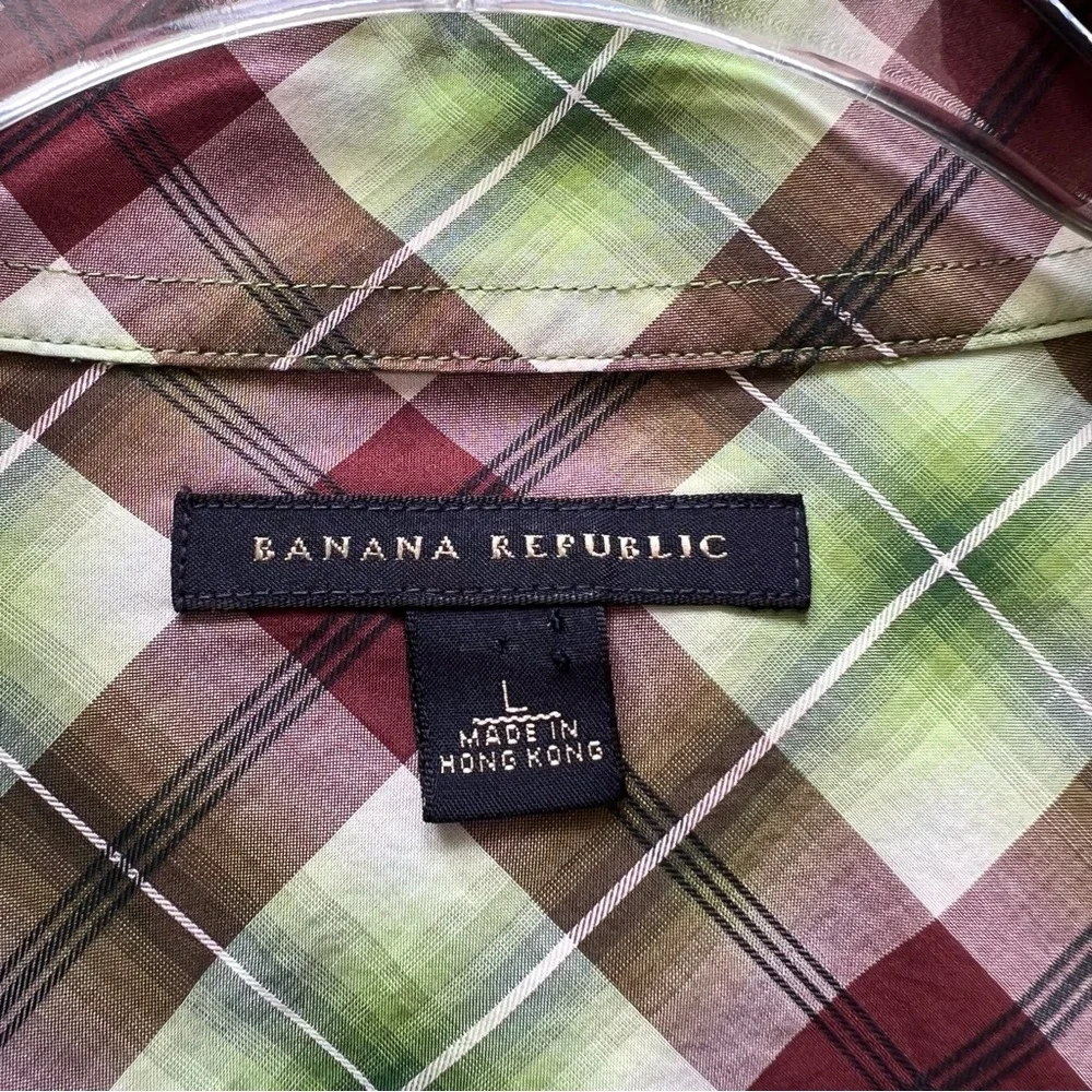 Banana Republic Green Brown Plaid Western Pearl Snap Shirt Boho Cowboy Grunge